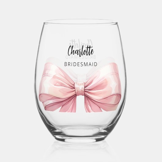 Bridesmaid rosa Bogen Weinglas Ohne Stiel (Rückseite)