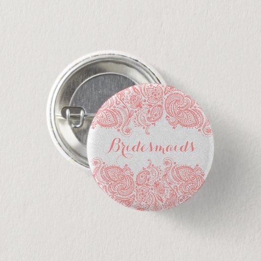BridesMaid Rosa Spitzen Weißer Hintergrund Button (Vorne & Hinten)