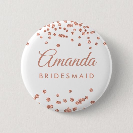 Bridesmaid Rose Gold Glitzer Confetti Weiß Button (Vorderseite)