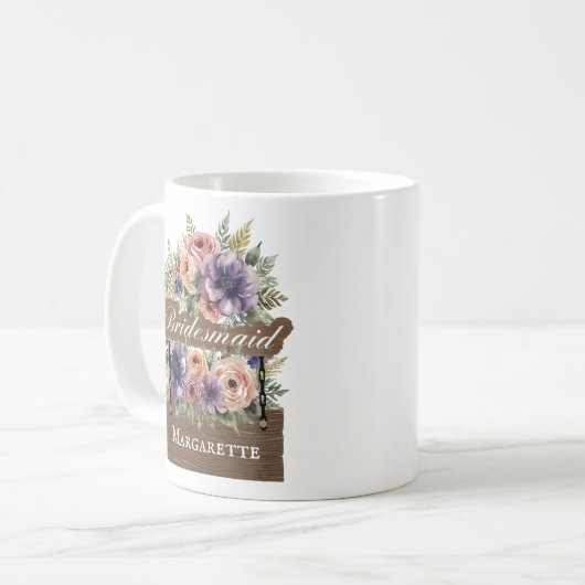Bridesmaid Rustikal florale farbenfrohe Geschenke Kaffeetasse (Vorderseite Links)