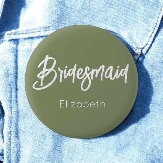 Bridesmaid Sage Green White Wedding Button