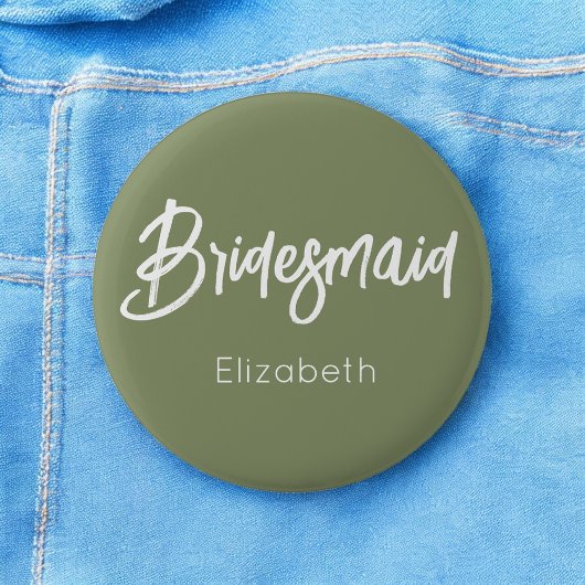 Bridesmaid Sage Green White Wedding Button
