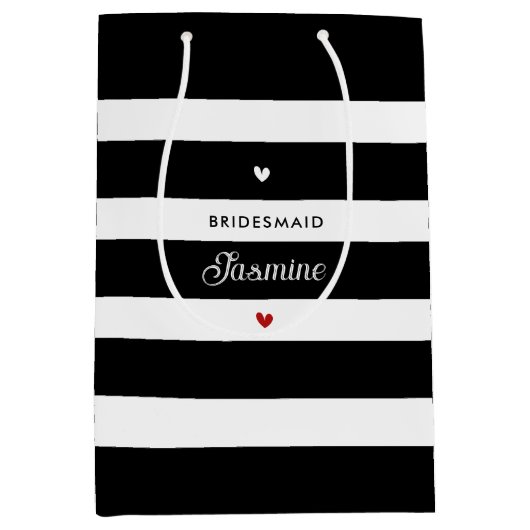 Bridesmaid Schwarz-weiß Stripes Mittlere Geschenktüte (Vorderseite)