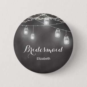 Bridesmaid Schwarz-weiß Wedding String Lights Button