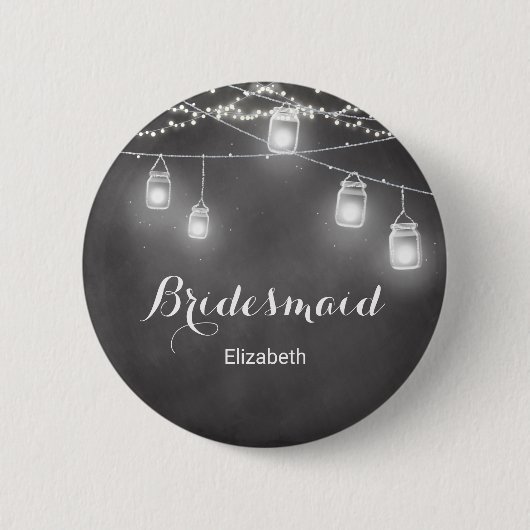 Bridesmaid Schwarz-weiß Wedding String Lights Button (Vorderseite)