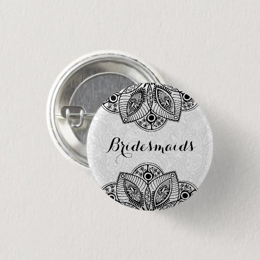 BridesMaid Schwarzes Spitzen Weißer Hintergrund Button (Vorne & Hinten)