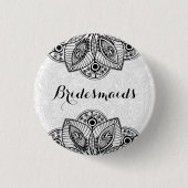 BridesMaid Schwarzes Spitzen Weißer Hintergrund Button (Vorderseite)