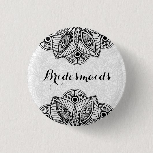 BridesMaid Schwarzes Spitzen Weißer Hintergrund Button (Vorderseite)