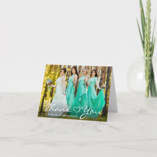 Bridesmaid Script Heart Foto Vielen Dank Hinweis Karte (Vorderseite)