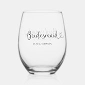 Bridesmaid Script Heart Weinglas Ohne Stiel (Rückseite)