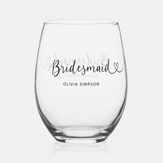 Bridesmaid Script Heart Weinglas Ohne Stiel (Rückseite)