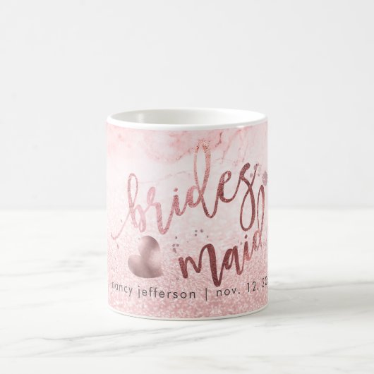 Bridesmaid Script Imitats Rose Gold + Snow Bokeh Kaffeetasse (Mittel)