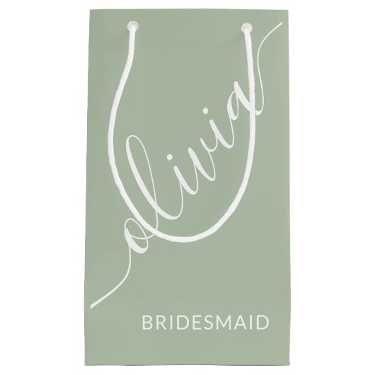 Bridesmaid Script Sage Green Minimalistisch Elegan Kleine Geschenktüte (Vorderseite)