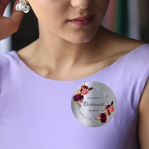 Bridesmaid Silberfloralen bordeauxrot Button