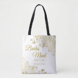 Bridesmaid Simple Elegante Wedding Tote Bag White Tasche<br><div class="desc">Diese Bridesmaid Totbeutel sind als Gefallen oder Geschenke für Hochzeitsmädchen entworfen worden. Große Beutel zum Füllen mit Gefallen und Geschenken. Koordiniert mit unserer Gold Foil Elegant Wedding Suite und ist vollständig anpassbar. Einfaches Design beinhaltet goldene Skripttexte mit einem Blumenrand über einem weißen Hintergrund. Der gesamte Text ist anpassbar und Sie...</div>