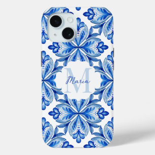 Bridesmaid spendet Italian Blue tiles monogramm Case-Mate iPhone Hülle