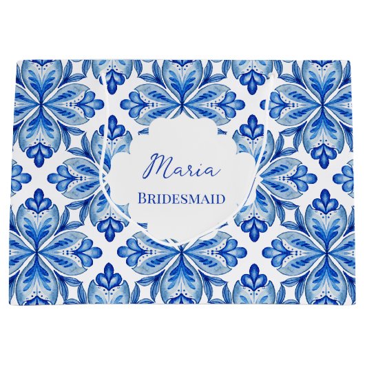 Bridesmaid spendet italienische blaue Fliesen pers Große Geschenktüte (Vorderseite)