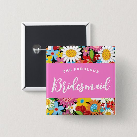BRIDESMAID Spring Flowers Garden Wedname Tag Button (Vorne & Hinten)