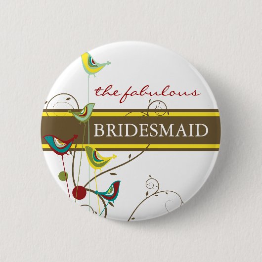 BRIDESMAID Summer Birds and Wirbel Wedding Button (Vorderseite)
