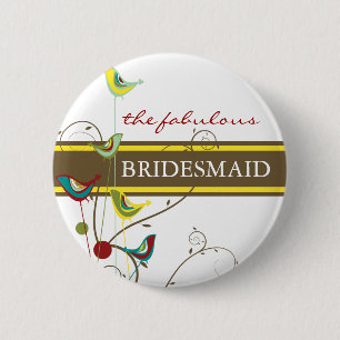 BRIDESMAID Summer Birds and Wirbel Wedding Button
