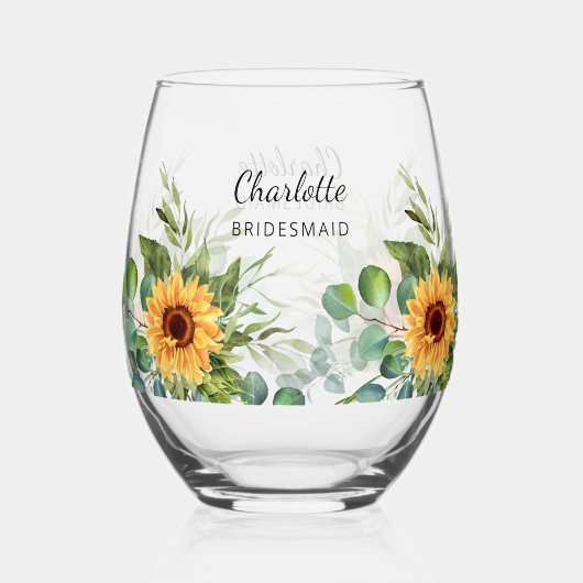 Bridesmaid sunblues eucalyptus name weinglas ohne stiel (Vorderseite)