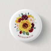 Bridesmaid Sunflower Fall Bloral Button (Vorderseite)