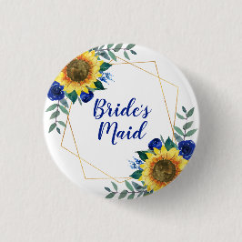 Bridesmaid Sunflower Geometric Blue Floral Button