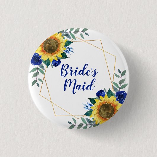 Bridesmaid Sunflower Geometric Blue Floral Button (Vorderseite)