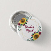 Bridesmaid Sunflower Geometric Burgundy Button (Vorne & Hinten)