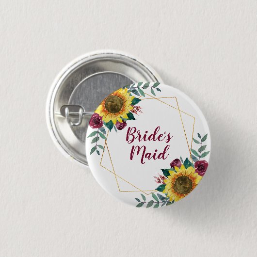 Bridesmaid Sunflower Geometric Burgundy Button (Vorne & Hinten)