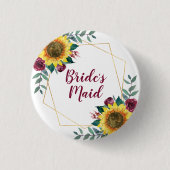 Bridesmaid Sunflower Geometric Burgundy Button (Vorderseite)