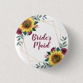 Bridesmaid Sunflower Geometric Burgundy Button
