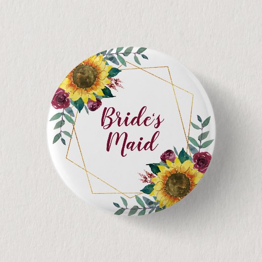 Bridesmaid Sunflower Geometric Burgundy Button (Vorderseite)