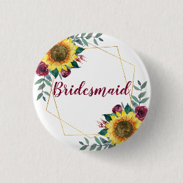 Bridesmaid Sunflower Geometric Burgundy Button