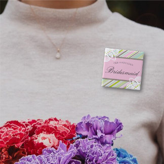BRIDESMAID Sweet Garden Stripes Wedgename Tag Button