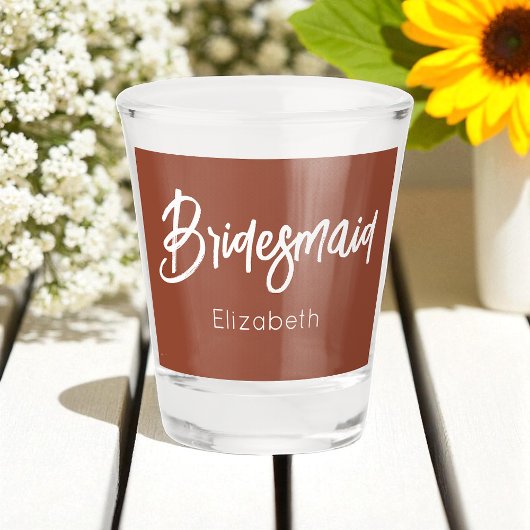 Bridesmaid Terracotta Brown White Wedge Schnapsglas