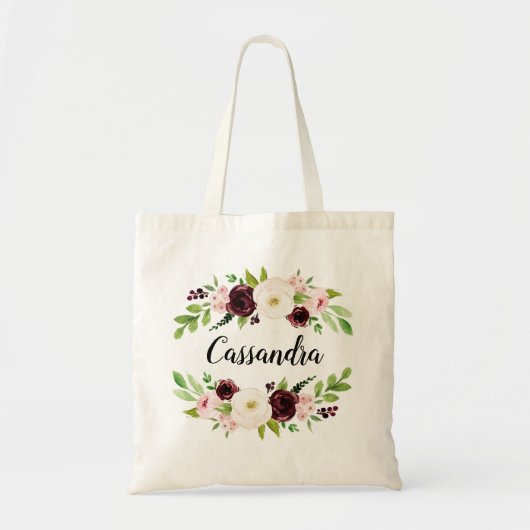Bridesmaid Tote Bag Vorschlag Custom Maroon Blume Tragetasche (Vorne)