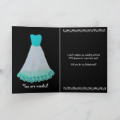 Bridesmaid TURQUOISE & WHITE Gown & Flower Trimm Einladung (Innenseite)