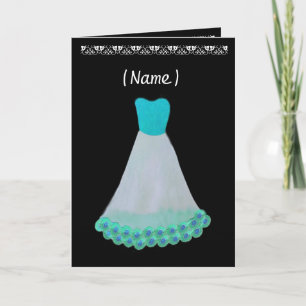 Bridesmaid TURQUOISE & WHITE Gown & Flower Trimm Einladung