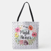 Bridesmaid Typografie Wasserfarben Blumenstraube Tasche (Vorderseite)