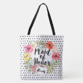 Bridesmaid Typografie Wasserfarben Blumenstraube Tasche (Vorderseite)