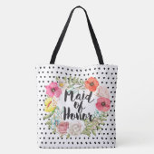Bridesmaid Typografie Wasserfarben Blumenstraube Tasche (Rückseite)