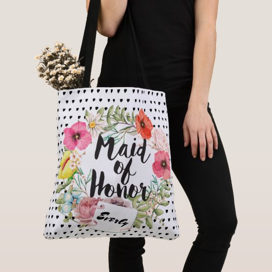 Bridesmaid Typografie Wasserfarben Blumenstraube Tasche (Von Nahem)