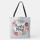 Bridesmaid Typografy Watercolor Rose Wreath Tasche (Vorderseite)