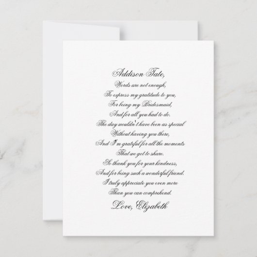 Bridesmaid Vielen Dank, Script Poem Card (Vorderseite)