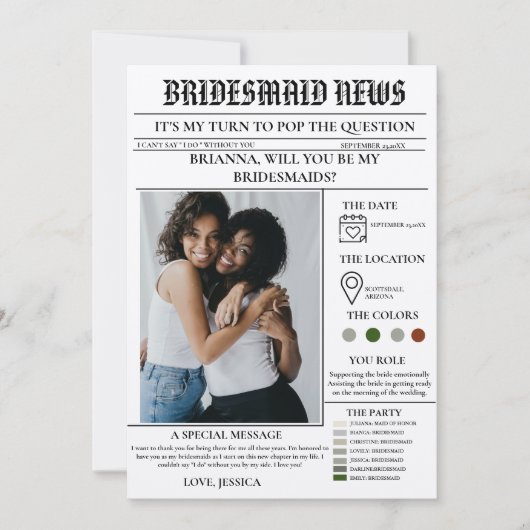Bridesmaid-Vorlage Zeitung+Bridesmaid-Info-Karte Einladung (Vorderseite)