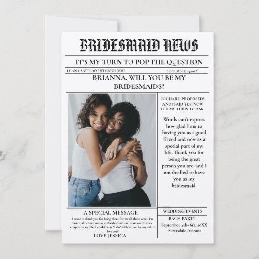 Bridesmaid-Vorlage Zeitung+Bridesmaid-Info-Karte Einladung (Vorderseite)