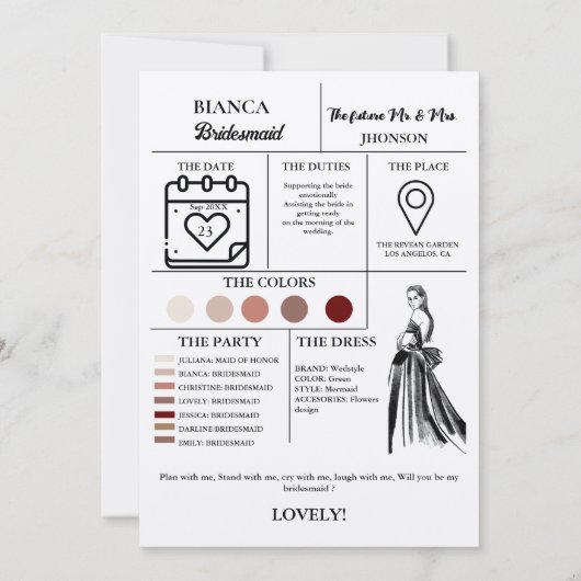 Bridesmaid-Vorlage Zeitung+Bridesmaid-Info-Karte Einladung (Rückseite)
