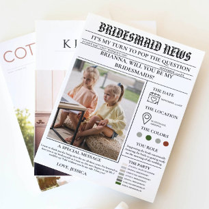 Bridesmaid-Vorlage Zeitung+Bridesmaid-Info-Karte Einladung