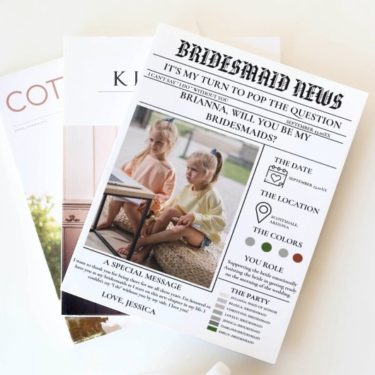 Bridesmaid-Vorlage Zeitung+Bridesmaid-Info-Karte Einladung